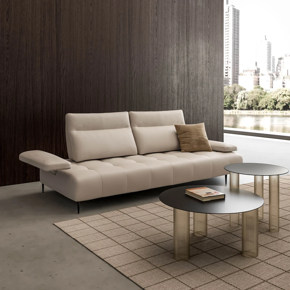 Joplin — Quilted modular sofa with adjustable headrests and armrests, and sliding backrests