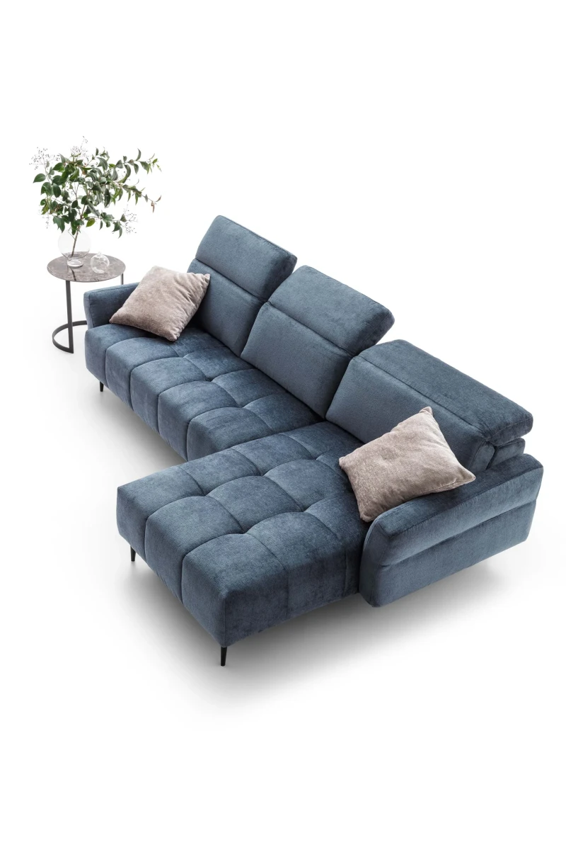 Gillan — Modular sofa with a rounded design, adjustable headrests, and a chaise lounge.