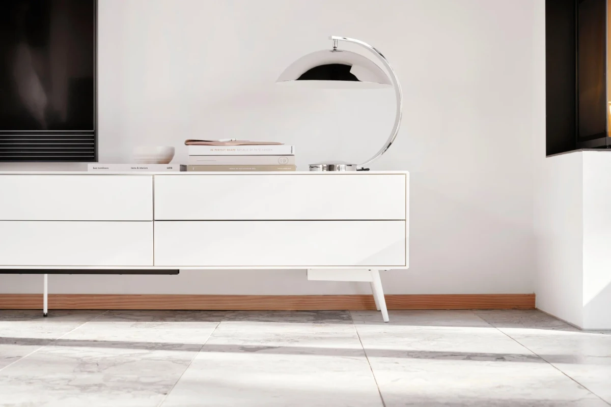 Fermo media unit with drop down door and drawer