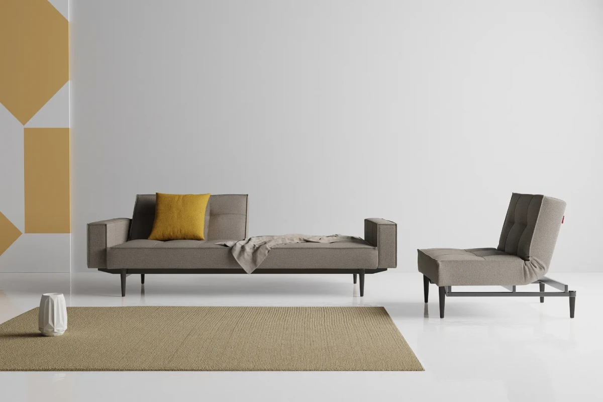 Splitback Styletto Sofa Bed Black Wood With Arms