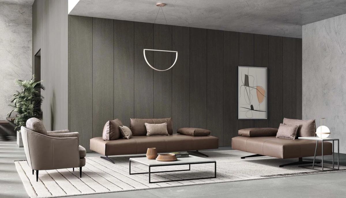 Bacio Light — Space-saving modular sofa with a compact design and movable backrests – also available in leather.