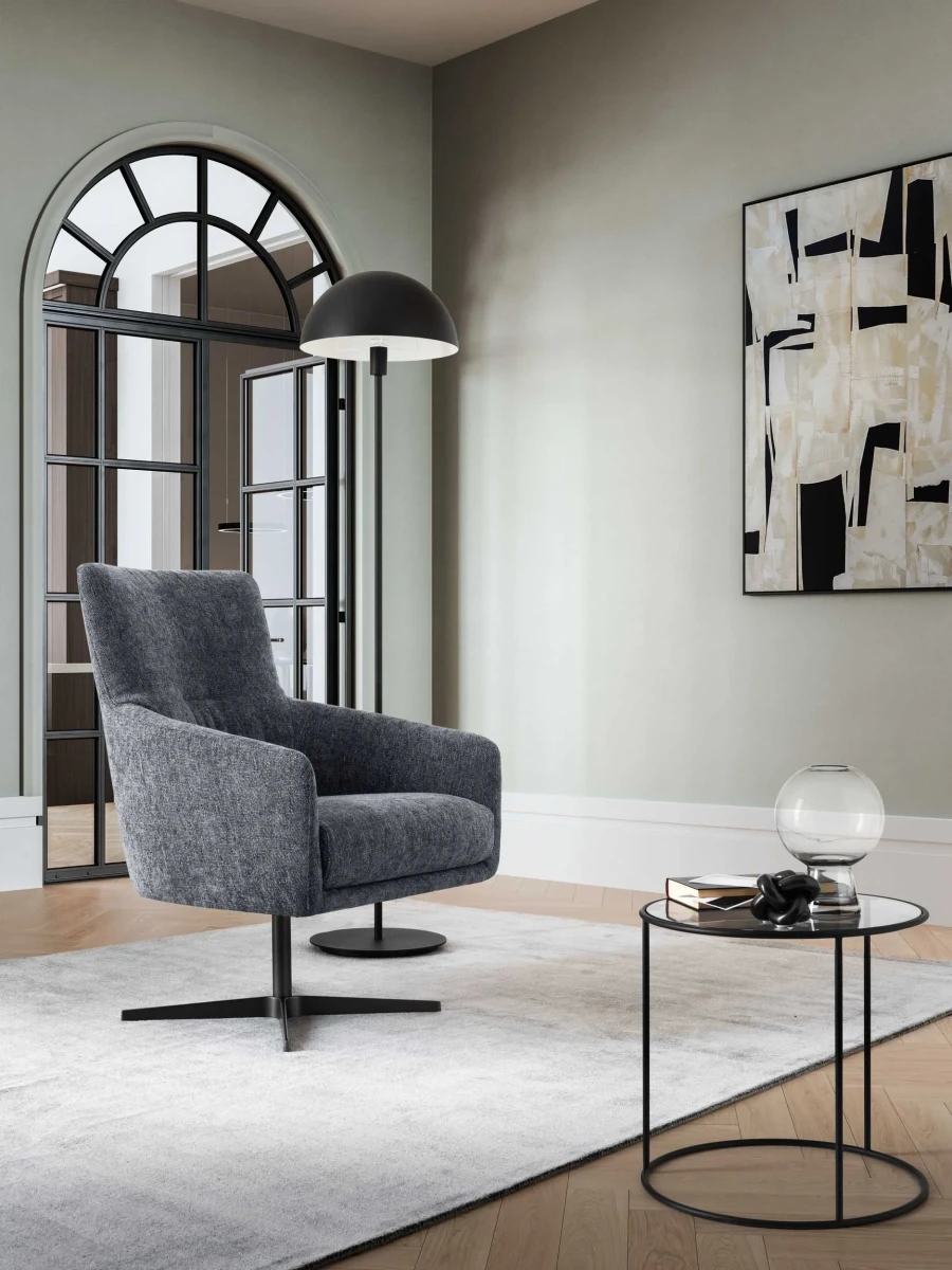Elodie — Elegant and contemporary armchair with a fixed or swivel base.