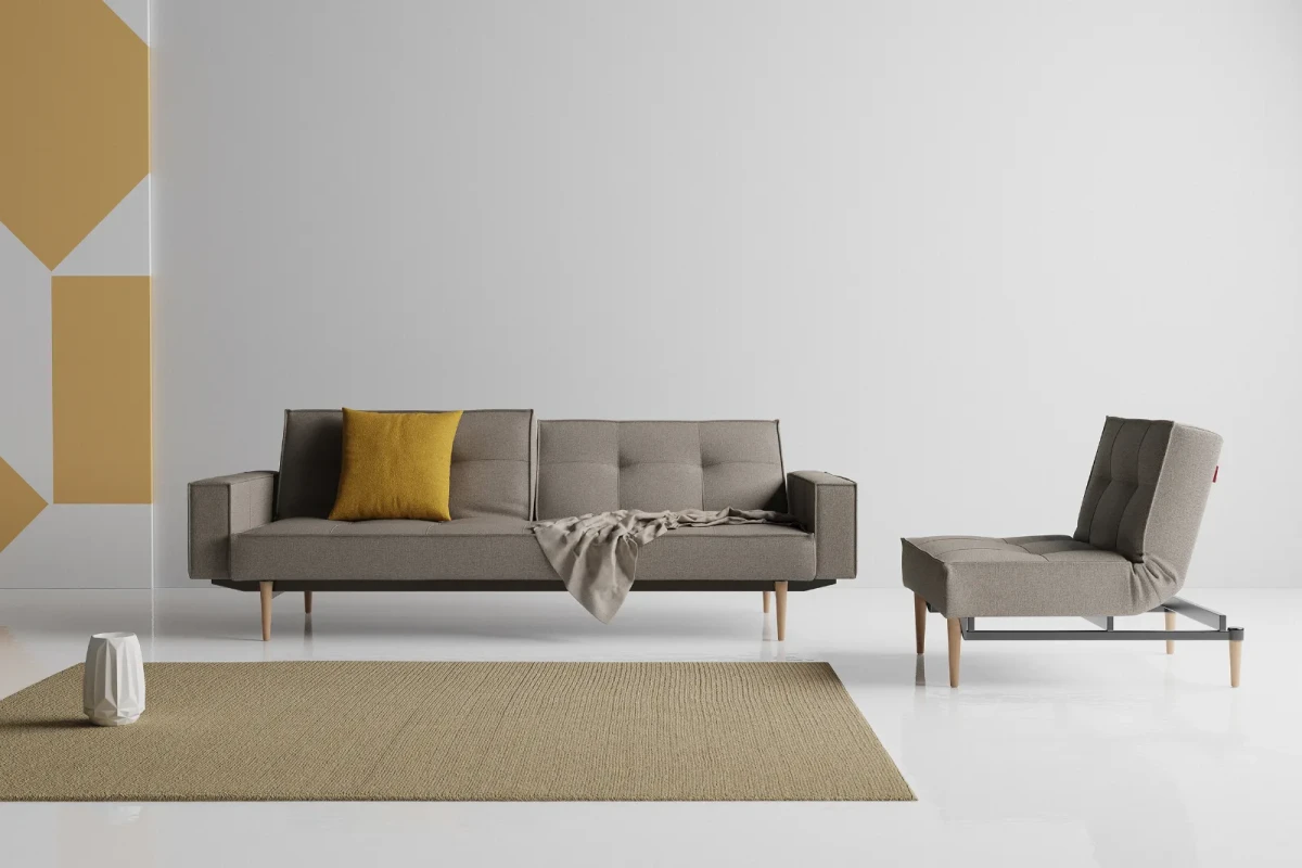 Splitback Styletto Sofa Bed Light Wood With Arms