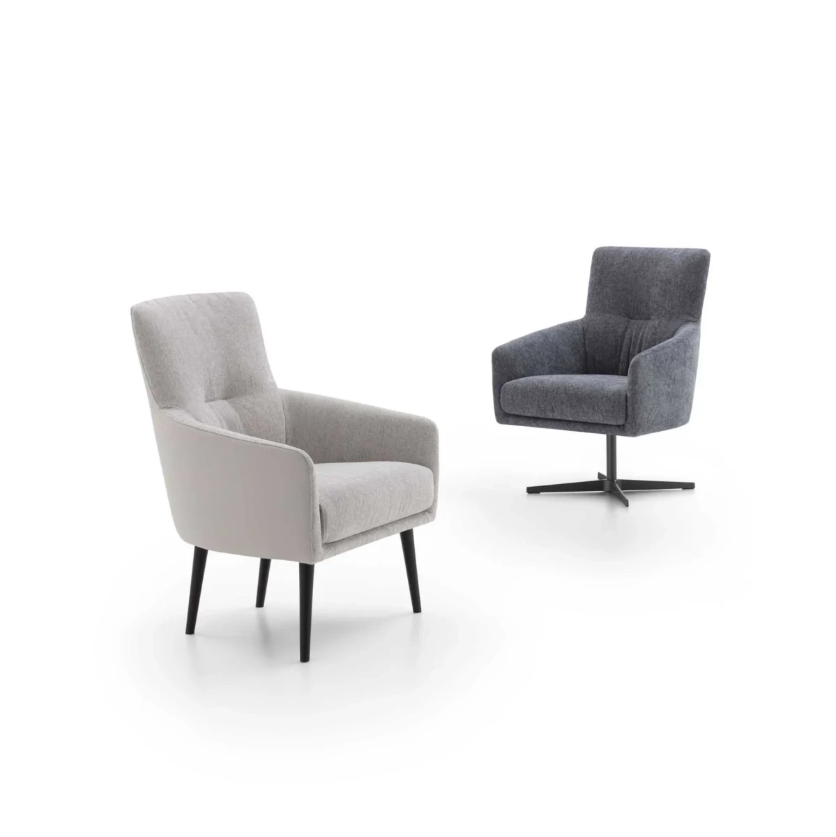 Elodie — Elegant and contemporary armchair with a fixed or swivel base.