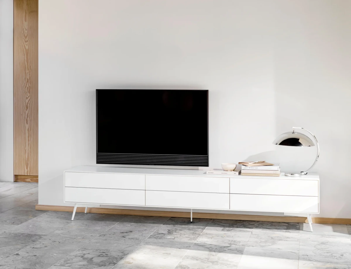 Fermo media unit with drop down door and drawer