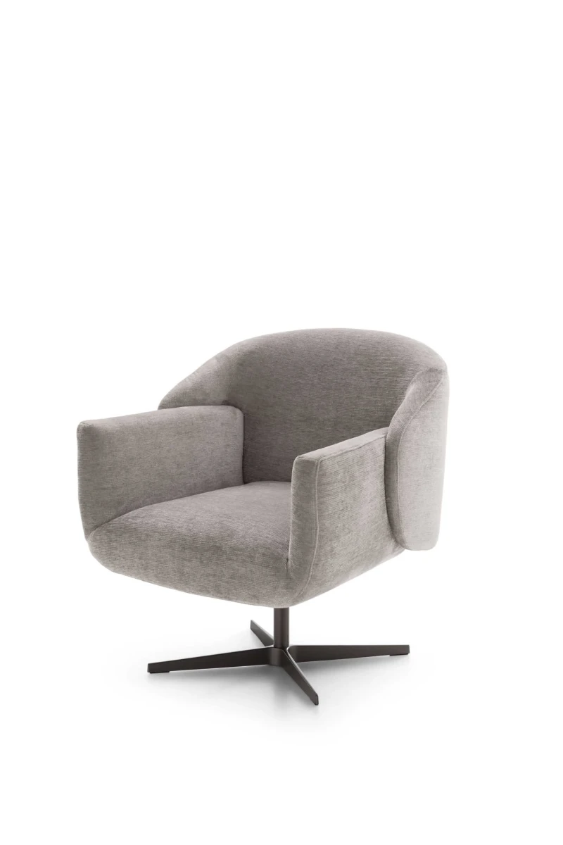 Wrap — Futuristic armchair available with a fixed or swivel base, featuring sleek and modern lines.