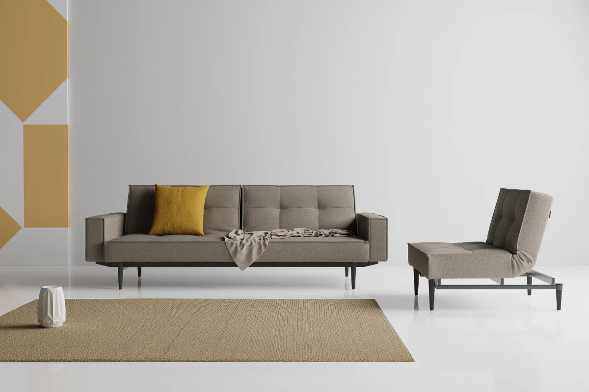 Splitback Styletto Sofa Bed Black Wood With Arms