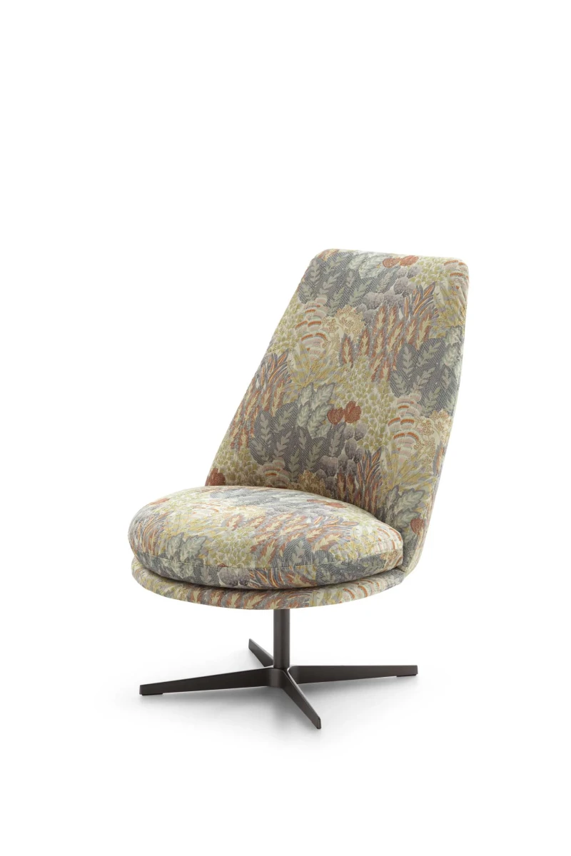Lord — Minimalist armchair with a fixed or swivel base, round seat and high backrest.