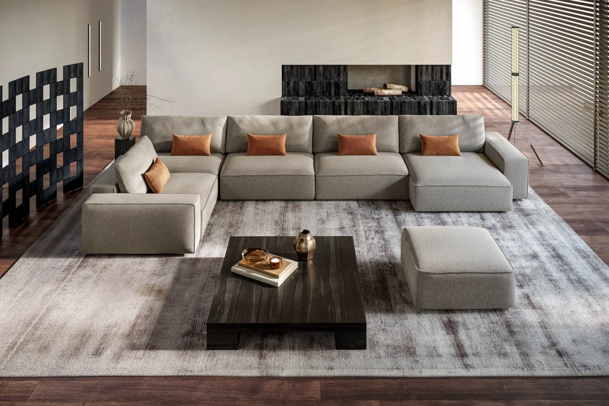 Adam — Modern sofa with square shapes and customisable backrests