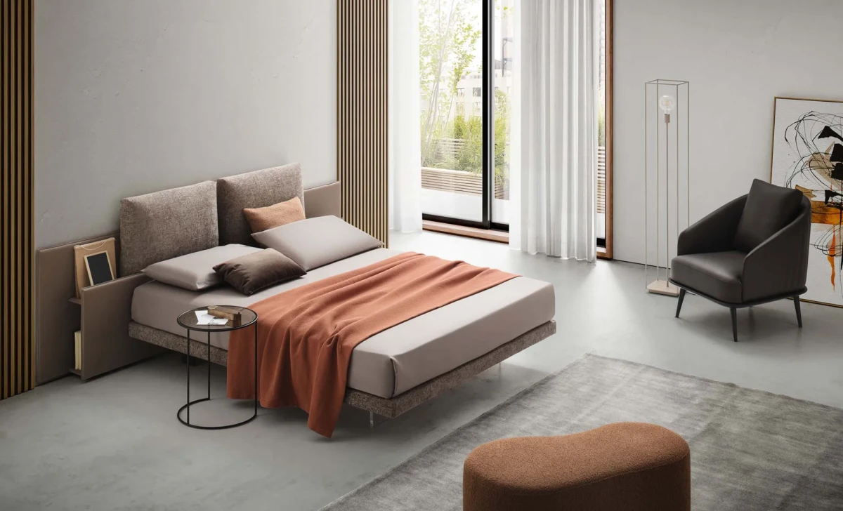 Opera — Bookcase bed with headboard featuring large cushions.