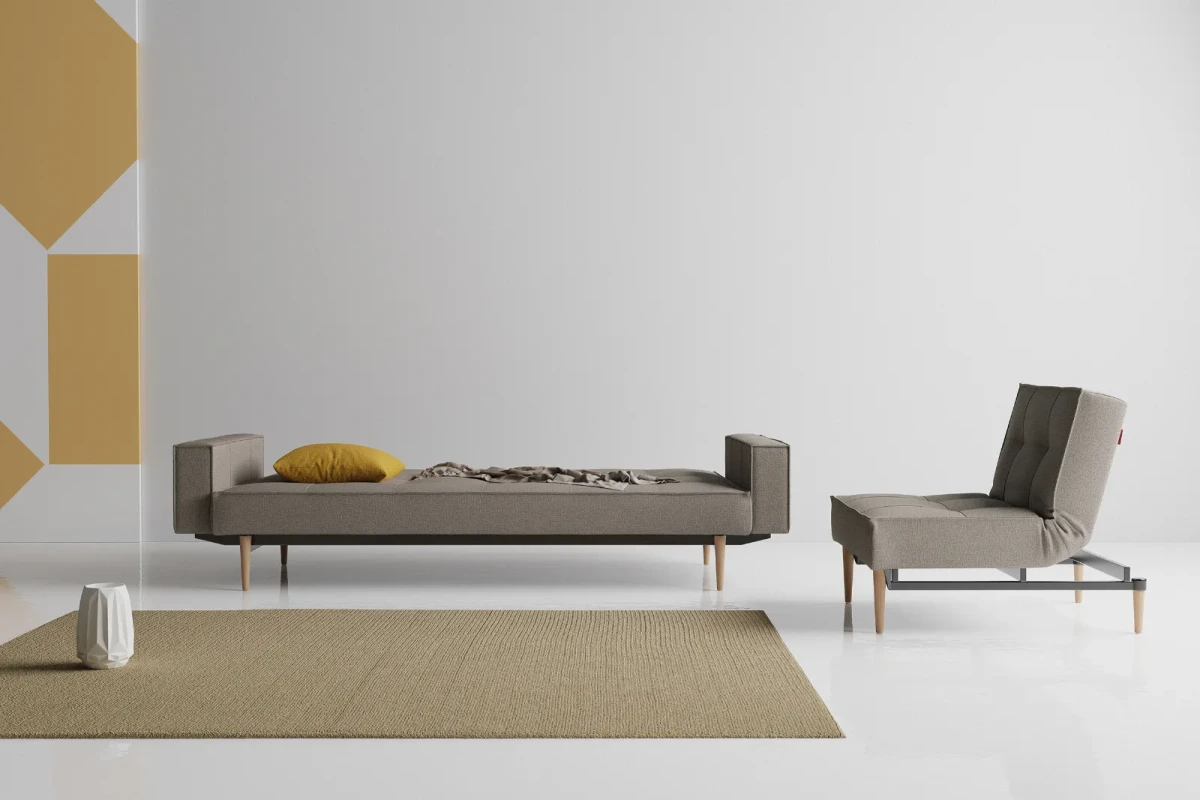 Splitback Styletto Sofa Bed Light Wood With Arms