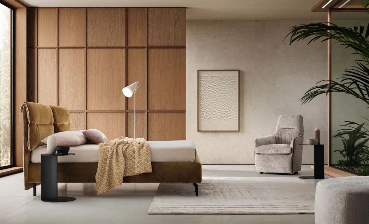 Academy — Comfortable bed with soft cushions integrated into the headboard