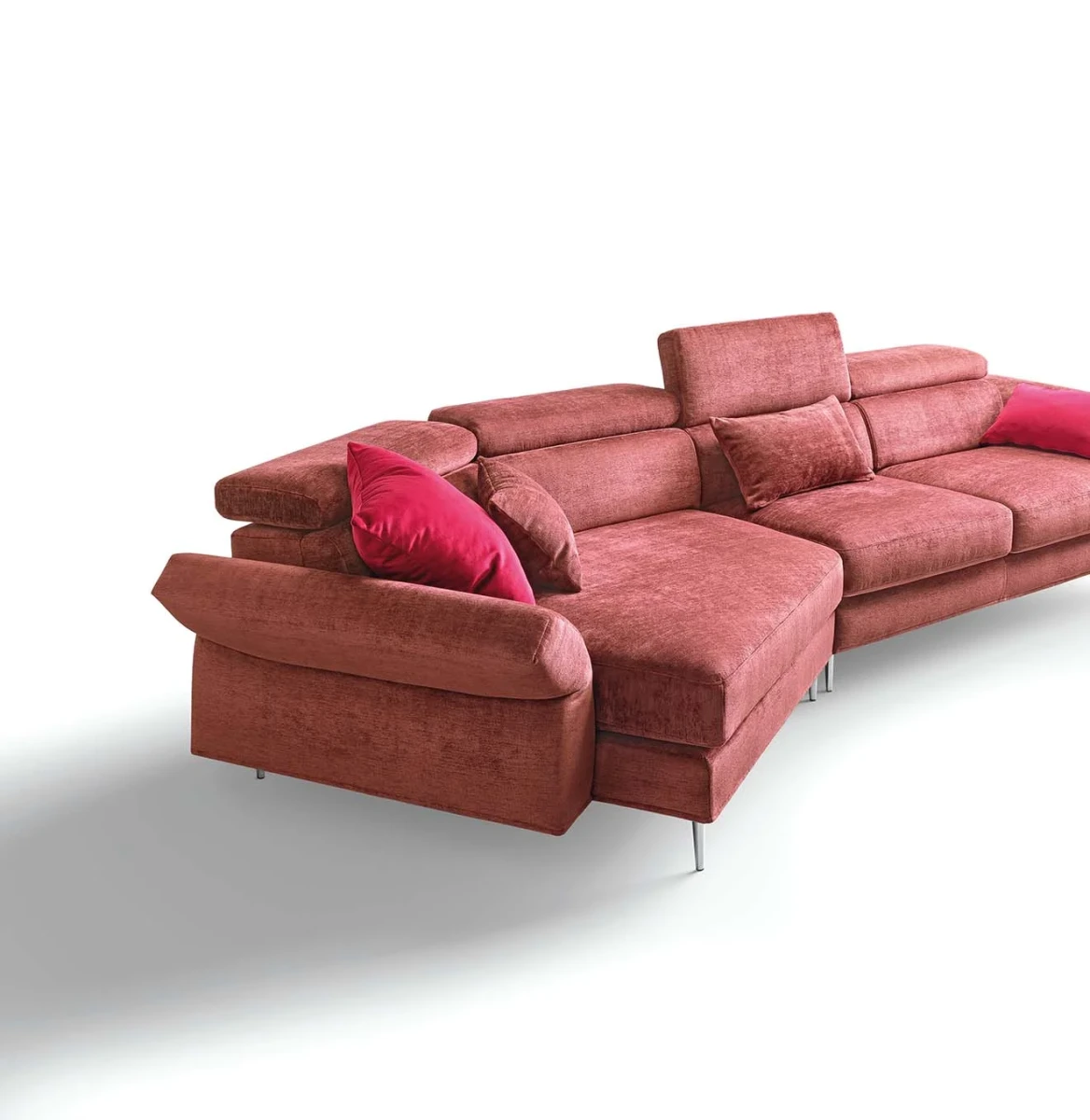 Aurora — Sofa with asymmetrical corner seating, adjustable headrests and armrests, and extendable footrest mechanism.
