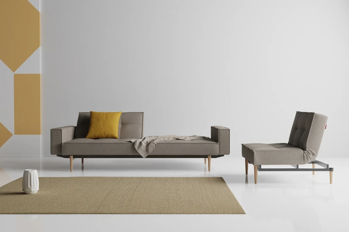 Splitback Styletto Sofa Bed Light Wood With Arms