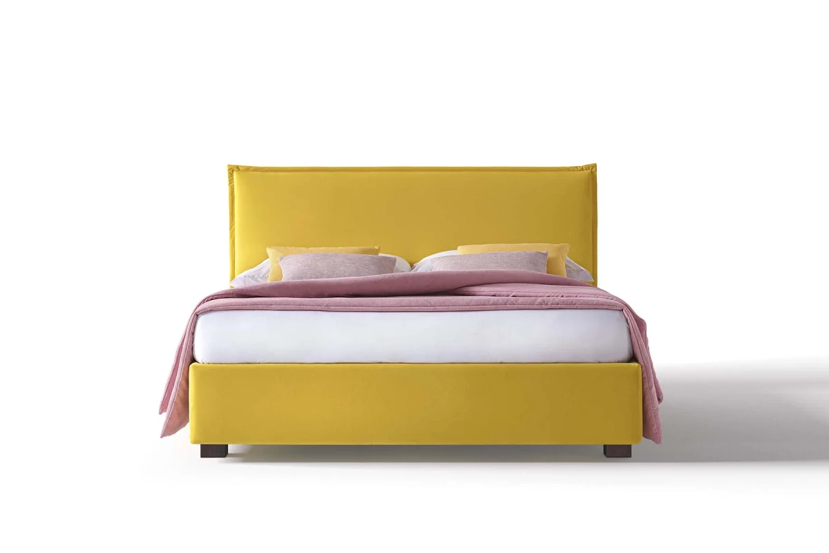 Silene — Minimalist space-saving bed with a straight-line padded headboard.