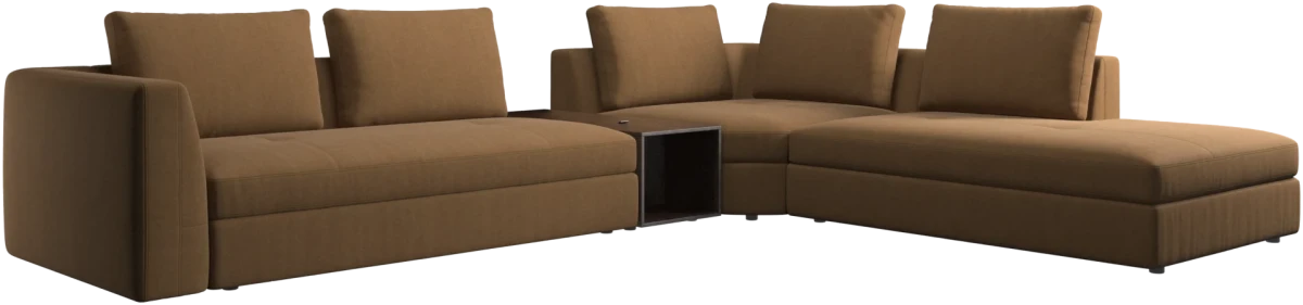 Bergamo corner sofa with lounging unit and footstool w/storage