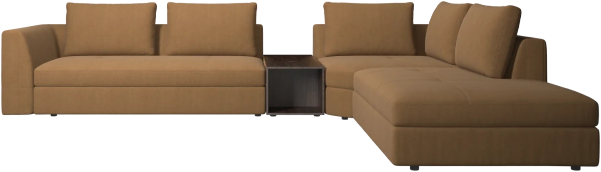 Bergamo corner sofa with lounging unit and footstool w/storage
