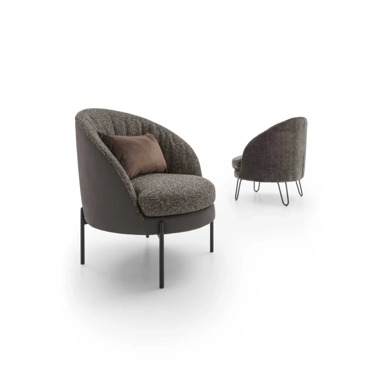 Oyster — Enveloping, rounded armchair with a seashell-inspired design. Fixed or swivel base options available.