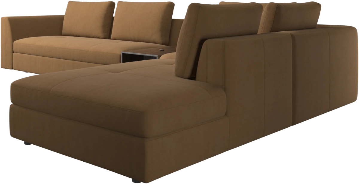 Bergamo corner sofa with lounging unit and footstool w/storage