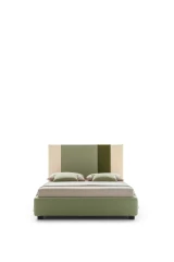 Ground — Contract bed with a headboard made of vertical padded panels.