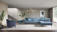 Norton — Modern sofa with extendable seats, adjustable headrests, and decorative borders.