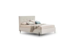 Love — Modern squared bed with light tufting on the headboard and decorative piping.