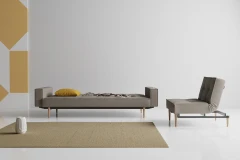 Splitback Styletto Sofa Bed Light Wood With Arms