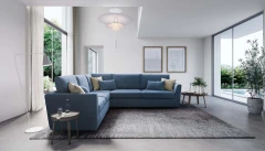Lola — Space-saving sofa with decorative borders and highlighted stitching.