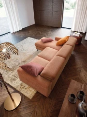 Argo — Contemporary sofa with square armrests, adjustable headrests, and extendable footrests.