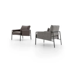 Andy — Armchair with painted metal frame and padded seat, backrest, and armrests. Contemporary industrial design.