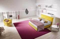Silene — Minimalist space-saving bed with a straight-line padded headboard.