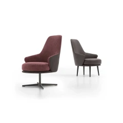 Amy — Modern fixed or swivel armchair with a minimalist design and small armrests.
