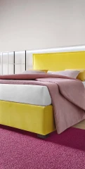 Silene — Minimalist space-saving bed with a straight-line padded headboard.