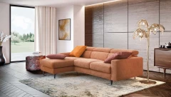 Argo — Contemporary sofa with square armrests, adjustable headrests, and extendable footrests.
