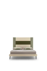 Ground — Contract bed with a headboard made of vertical padded panels.