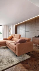 Argo — Contemporary sofa with square armrests, adjustable headrests, and extendable footrests.