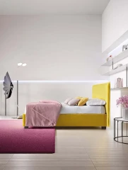 Silene — Minimalist space-saving bed with a straight-line padded headboard.