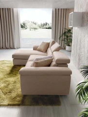 Pieris — Classic sofa with storage mechanisms, adjustable headrests, and extendable footrest.