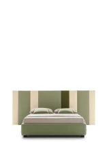 Ground — Contract bed with a headboard made of vertical padded panels.