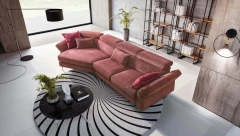 Aurora — Sofa with asymmetrical corner seating, adjustable headrests and armrests, and extendable footrest mechanism.