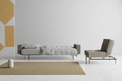 Splitback Styletto Sofa Bed Light Wood With Arms