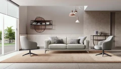 Lambert — Modern sofa with sliding seats, adjustable headrests, and raised borders.