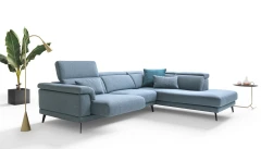 Norton — Modern sofa with extendable seats, adjustable headrests, and decorative borders.