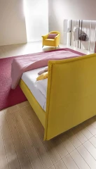 Silene — Minimalist space-saving bed with a straight-line padded headboard.