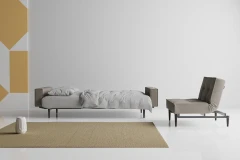 Splitback Styletto Sofa Bed Black Wood With Arms