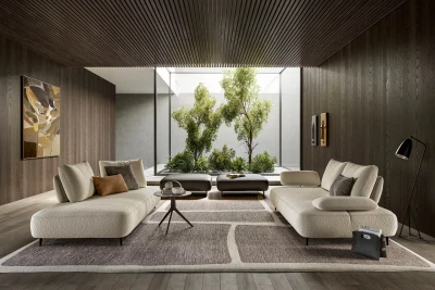 Fanny — Modular sofa with organic shapes, sliding backrests, and adjustable armrests