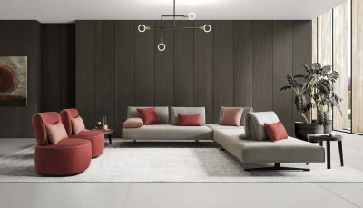 Abbraccio Light — Space-saving modular modern sofa with movable backrests.