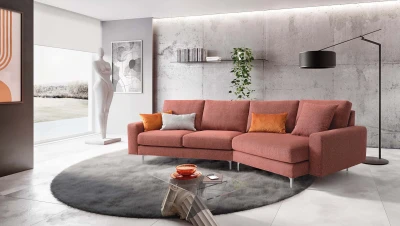 Cassandra — Sofa with extendable footrest, asymmetrical corner seating, and squared armrests.