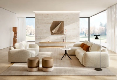 Susa — One-piece sofa with organic shapes and pull-out seat