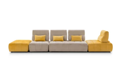 Byron — Modular sofa with high, sliding backrests for adjustable seating depth.